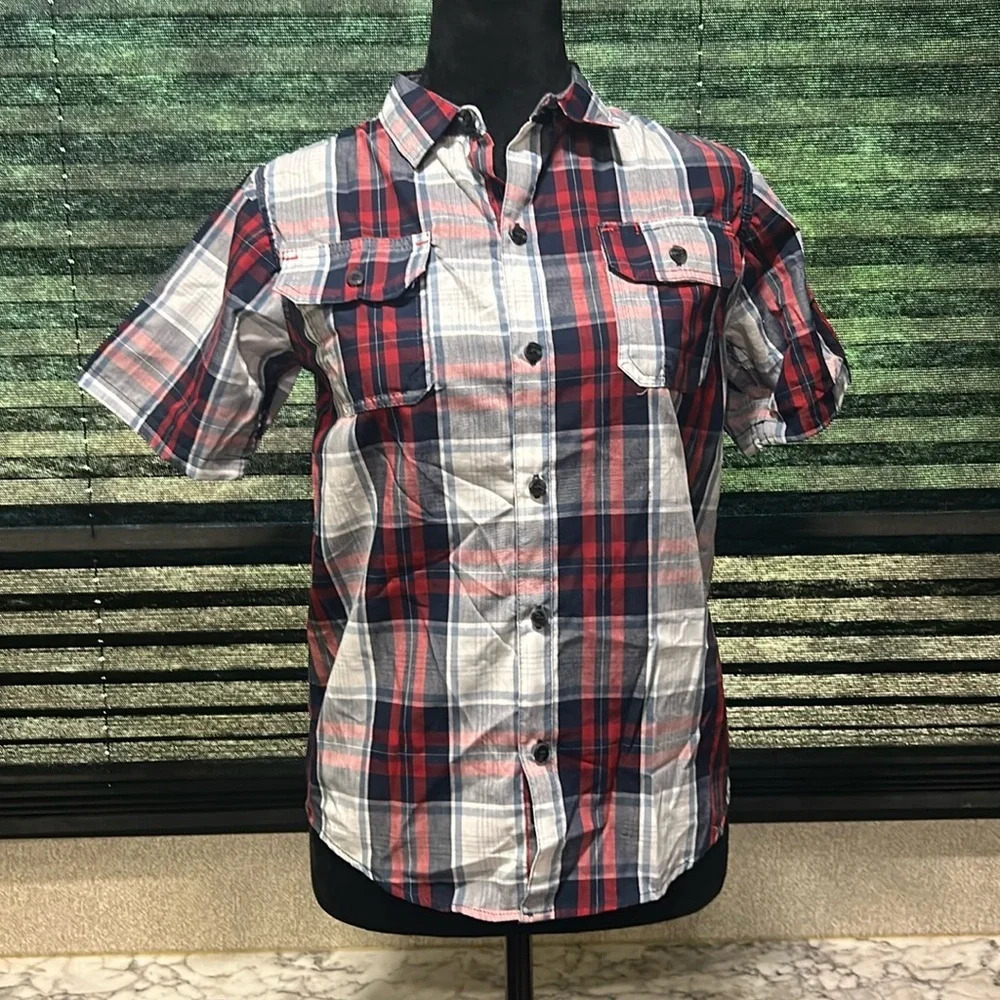 Burnside Boys Plaid Collared Short Sleeve Button Front‎ Shirt Medium 10/12